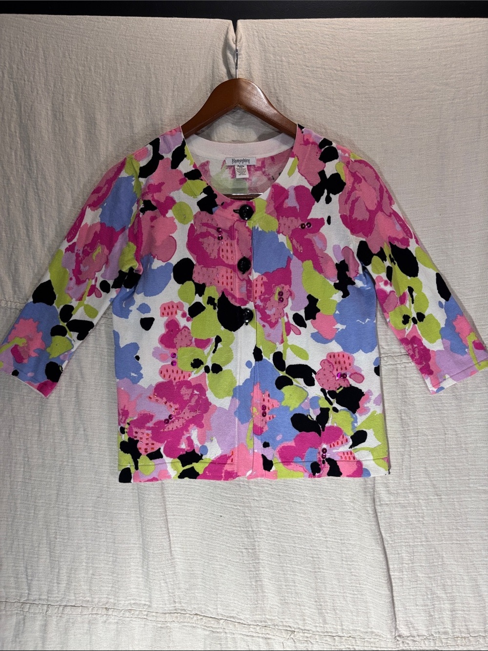 Floral Button-Front Cardigan - Pink Multi 80% cotton sequins beading feminine